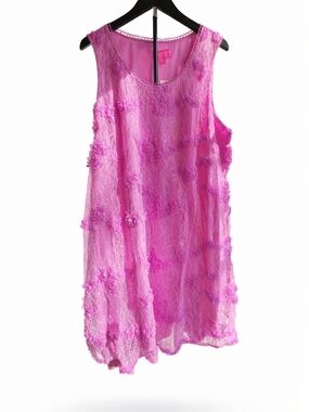 Isaac Mizrahi Bright Pink Lace-Trim Sleeveless Dress. Size 1x